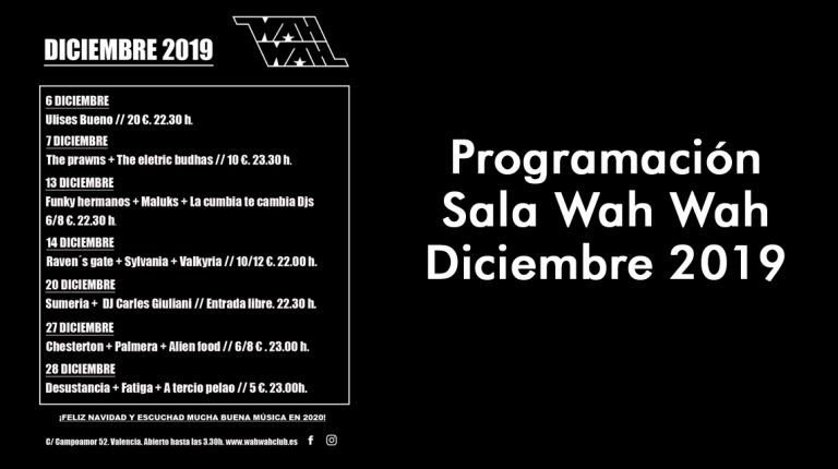 Programación Sala Wah Wah Diciembre 2019