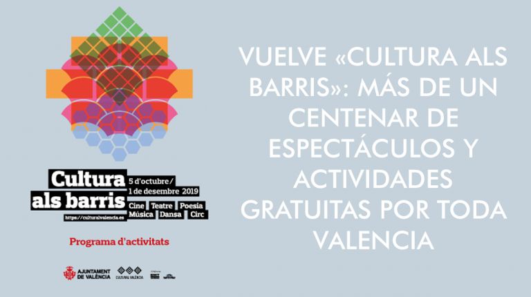 VUELVE «CULTURA ALS BARRIS»: MÁS DE UN CENTENAR DE ESPECTÁCULOS Y ACTIVIDADES GRATUITAS POR TODA VALENCIA