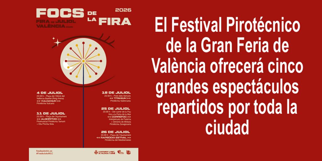  El Festival Pirotécnico de la Gran Feria de València ofrecerá cinco grandes espectáculos repartidos por toda la ciudad