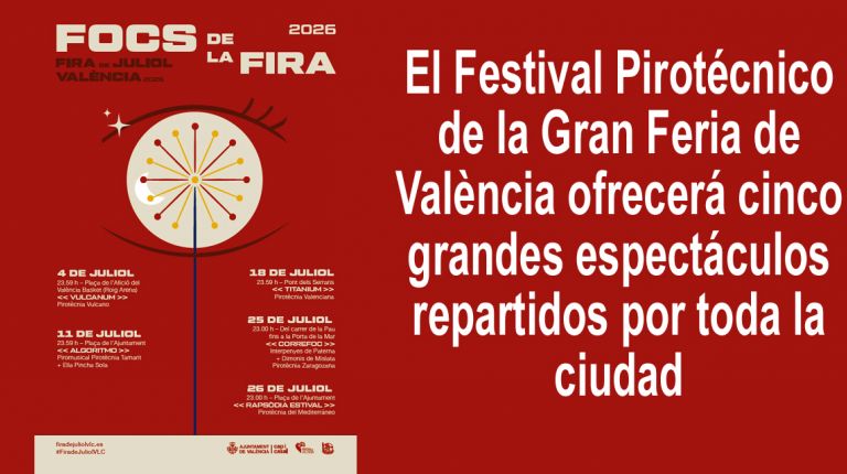 El Festival Pirotécnico de la Gran Feria de València ofrecerá cinco grandes espectáculos repartidos por toda la ciudad