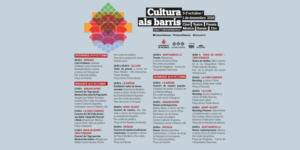  EL AYUNTAMIENTO VUELVE A ACERCAR LA CULTURA ALS BARRIS DURANTE ESTE FIN DE SEMANA