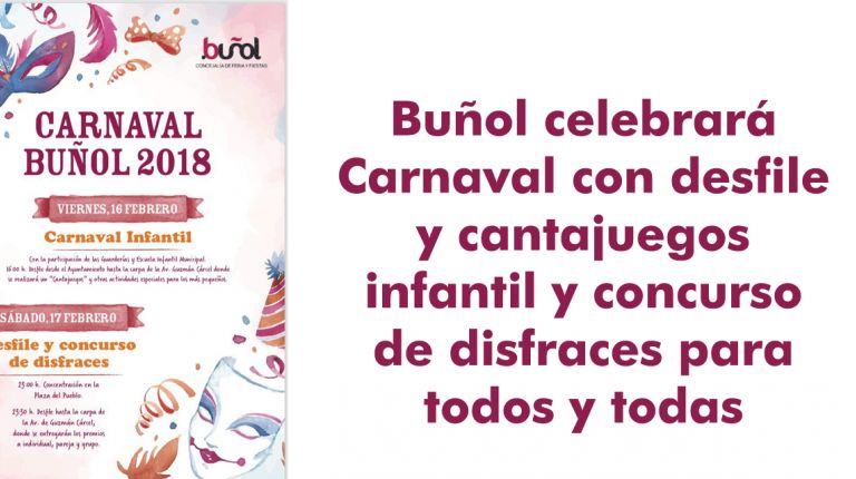 Buñol celebrará Carnaval con desfile y cantajuegos infantil y concurso de disfraces para todos y todas
