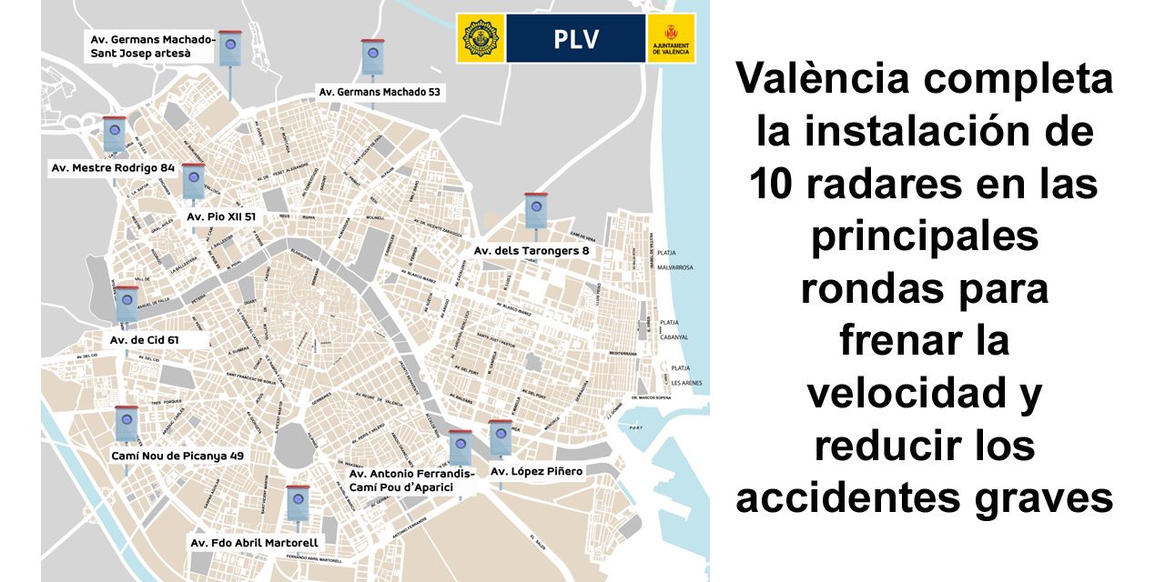  València completa la instalación de 10 radares en las principales rondas para frenar la velocidad y reducir los accidentes graves