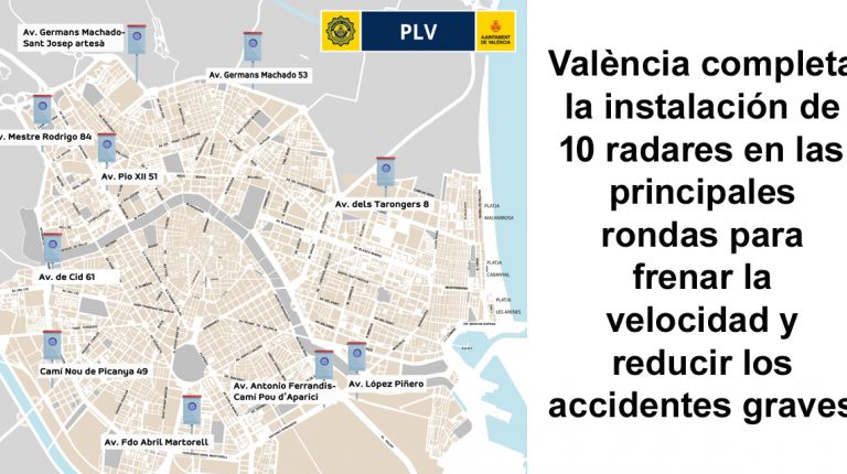 València completa la instalación de 10 radares en las principales rondas para frenar la velocidad y reducir los accidentes graves