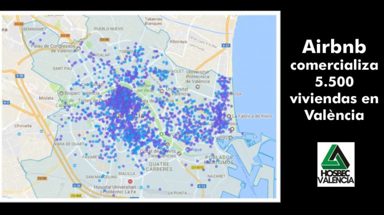 Airbnb comercializa 5.500 viviendas en València y su capacidad de alojamiento supera ampliamente a la oferta hotelera de la ciudad