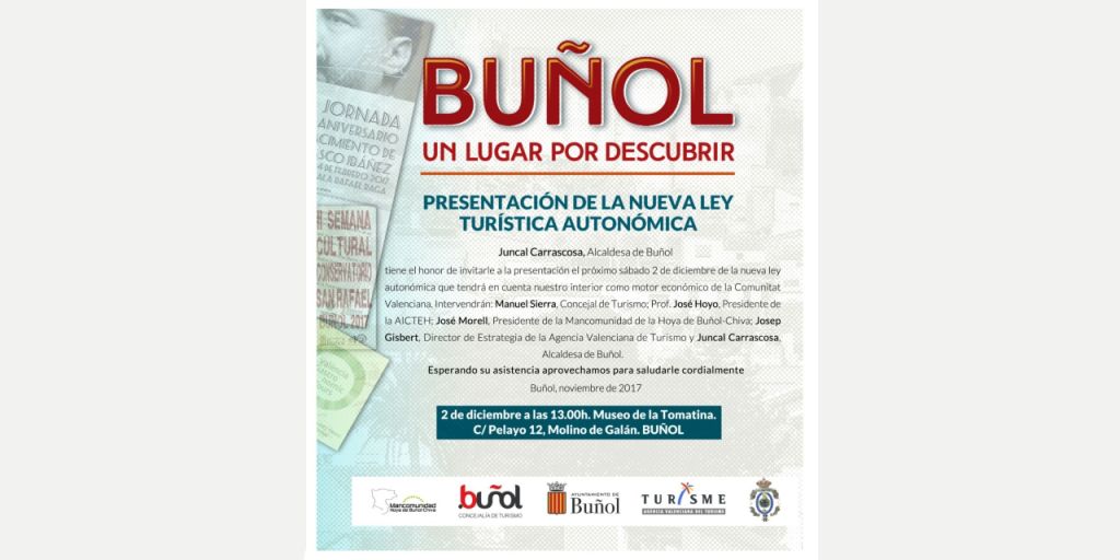  Buñol, reconocido por su turismo ético, albergará este sábado la presentación oficial de la nueva ley turística autonómica 