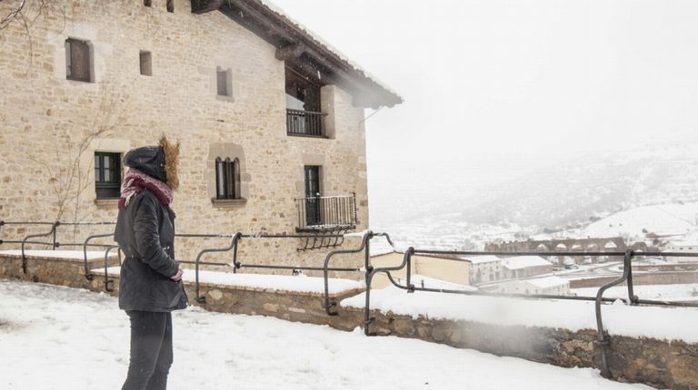 Nieva en Morella durante toda la mañana