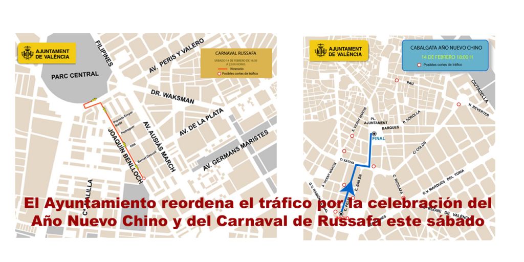  El Ayuntamiento reordena el tráfico por la celebración del Año Nuevo Chino y del Carnaval de Russafa este sábado