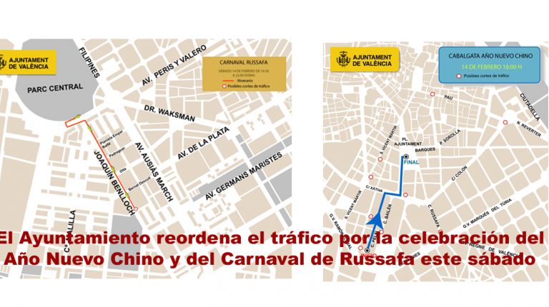 El Ayuntamiento reordena el tráfico por la celebración del Año Nuevo Chino y del Carnaval de Russafa este sábado