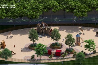 Una escultura de Gulliver sentado, de 8,3 metros de altura, presidirá el nuevo parque infantil en la zona norte del Jardín del Túria
