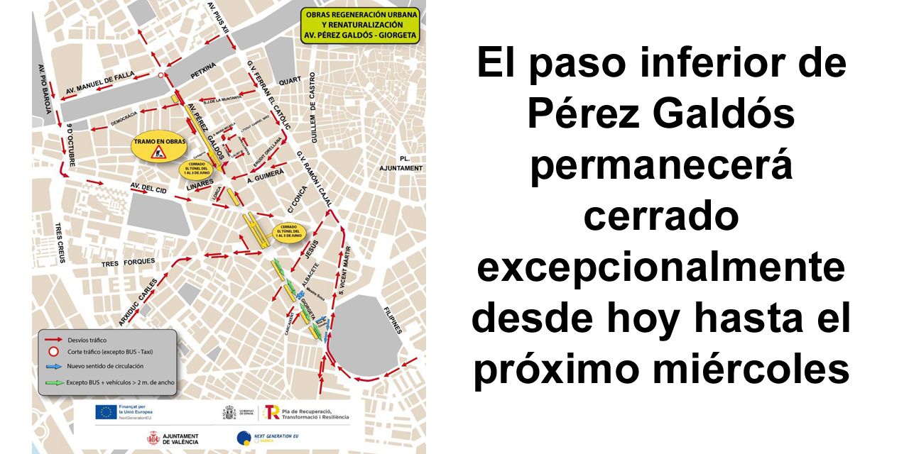  El paso inferior de Pérez Galdós permanecerá cerrado excepcionalmente desde hoy hasta el próximo miércoles