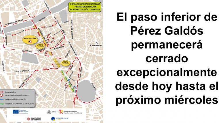El paso inferior de Pérez Galdós permanecerá cerrado excepcionalmente desde hoy hasta el próximo miércoles