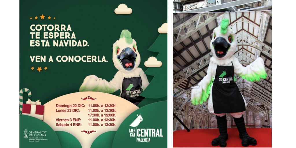  La mascota ‘Cotorra’ visitará el Mercado Central en Navidad para encontrarse con los niños