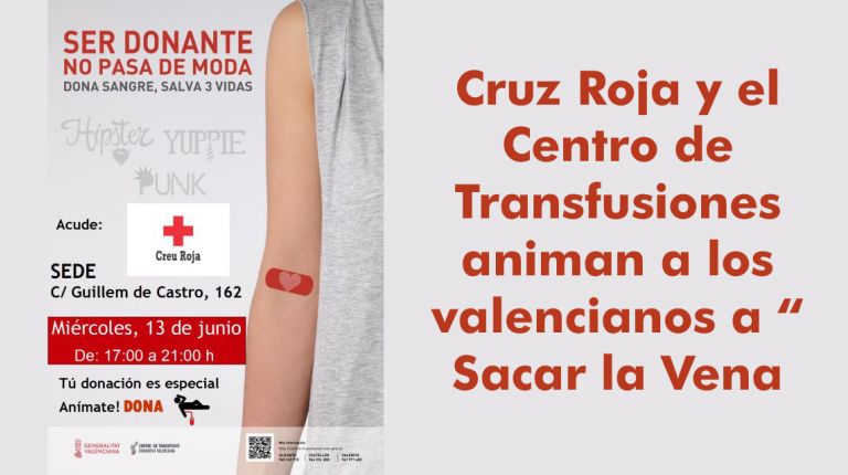 Cruz Roja y el Centro de Transfusiones animan a los valencianos a “Sacar la Vena Solidaria”  