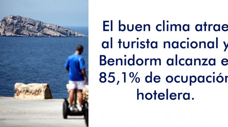 El buen clima atrae al turista nacional y Benidorm alcanza el 85,1% de ocupación hotelera.