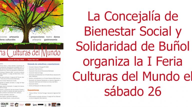 La Concejalía de Bienestar Social y Solidaridad de Buñol organiza la I Feria Culturas del Mundo