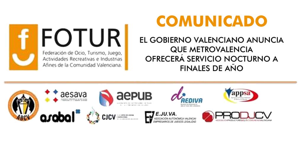  EL GOBIERNO VALENCIANO ANUNCIA QUE METROVALENCIA OFRECERÁ SERVICIO NOCTURNO A FINALES DE AÑO